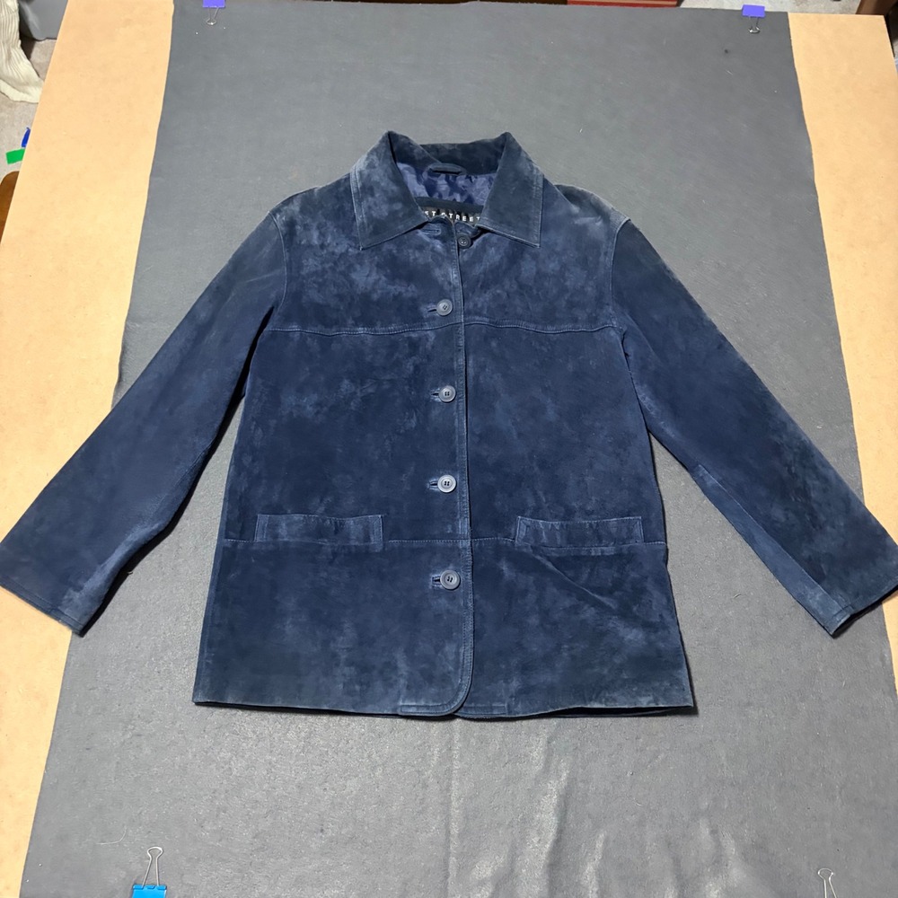 Fleet Street Suede Jacket Mens Size S Navy Blue